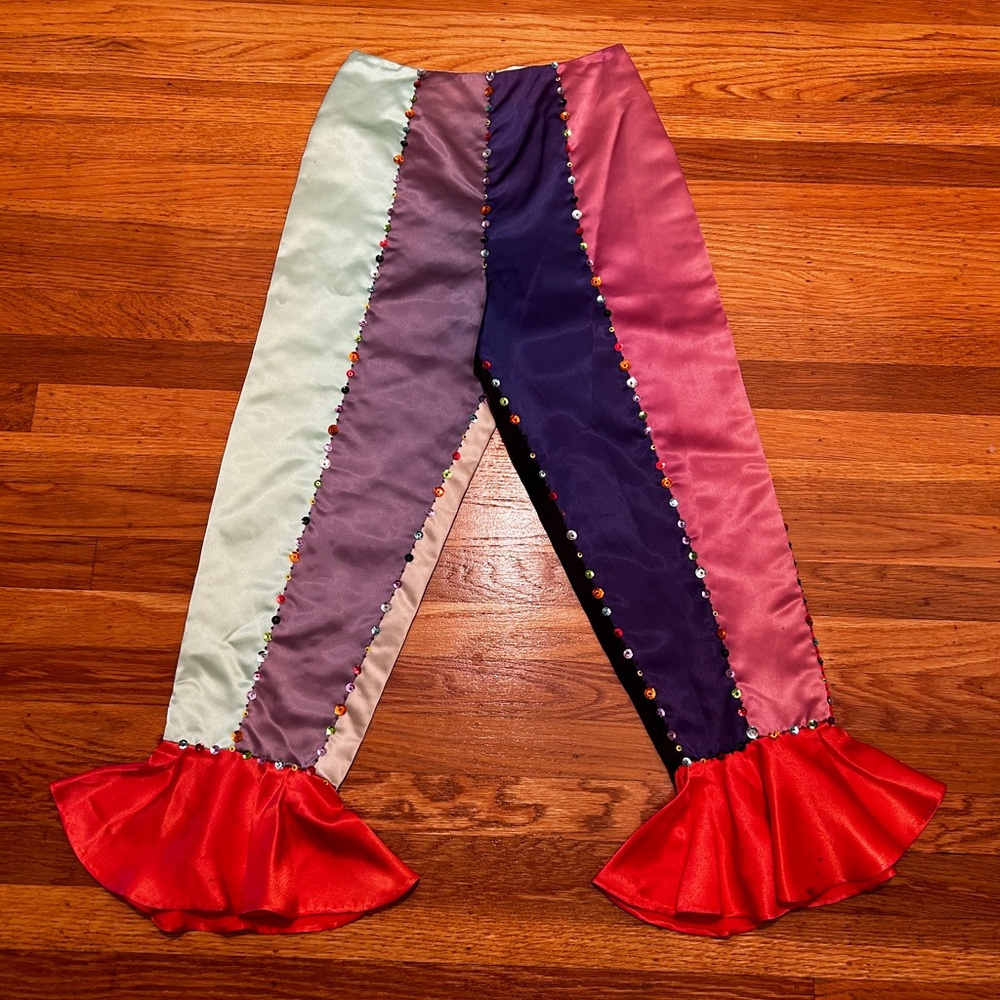 Vintage color block fancy pants with sequins and flares. Justin Charles.